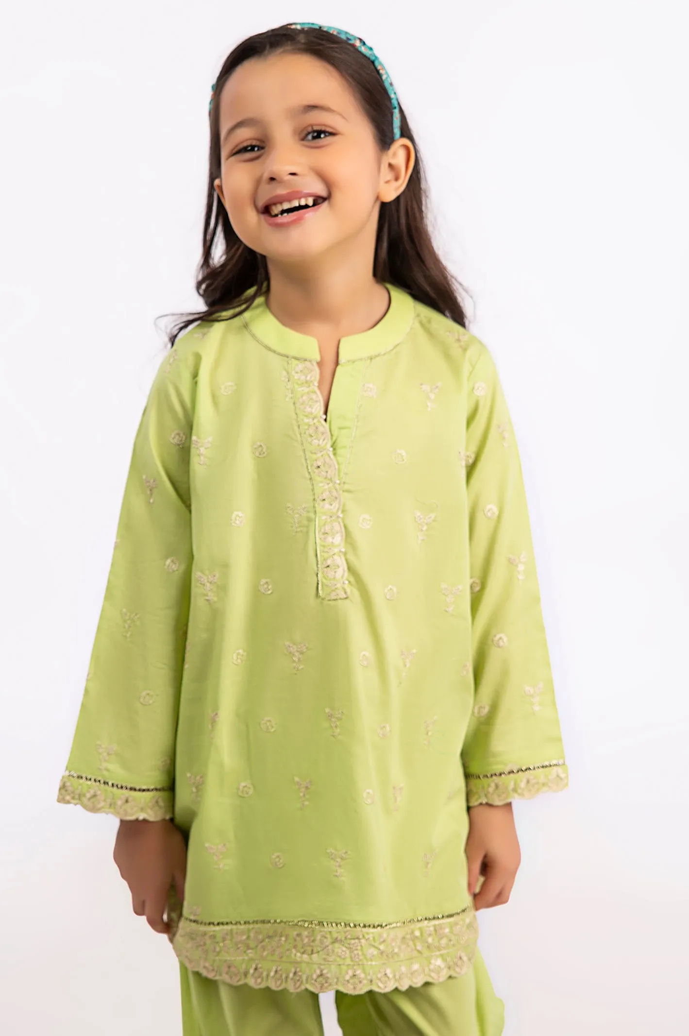 Light Green Cambric Girls 2PC Suit
