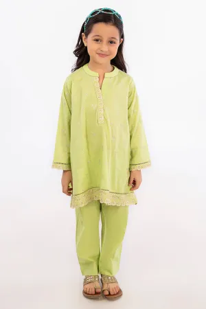 Light Green Cambric Girls 2PC Suit