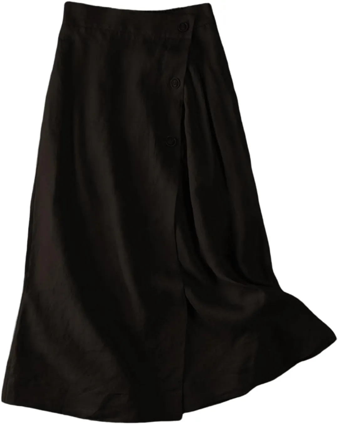 Linen Skirts for Women Midi Length Casual Summer Elastic High Waist Boho Skirt A Line Button Front Vacation Outfits