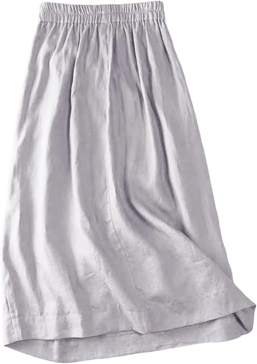 Linen Skirts for Women Midi Length Casual Summer Elastic High Waist Boho Skirt A Line Button Front Vacation Outfits