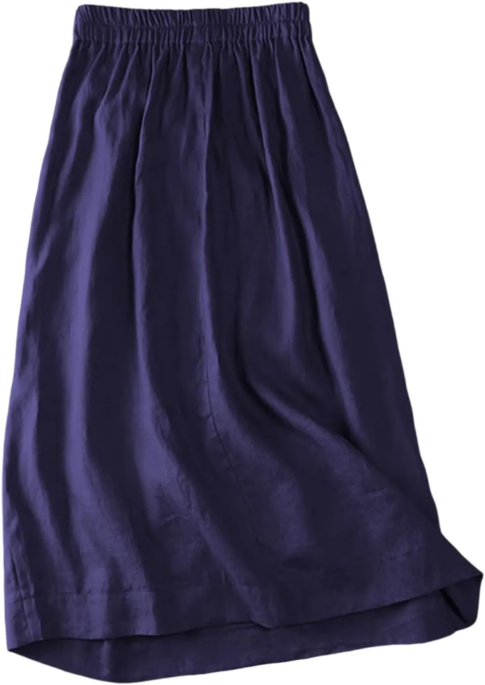 Linen Skirts for Women Midi Length Casual Summer Elastic High Waist Boho Skirt A Line Button Front Vacation Outfits
