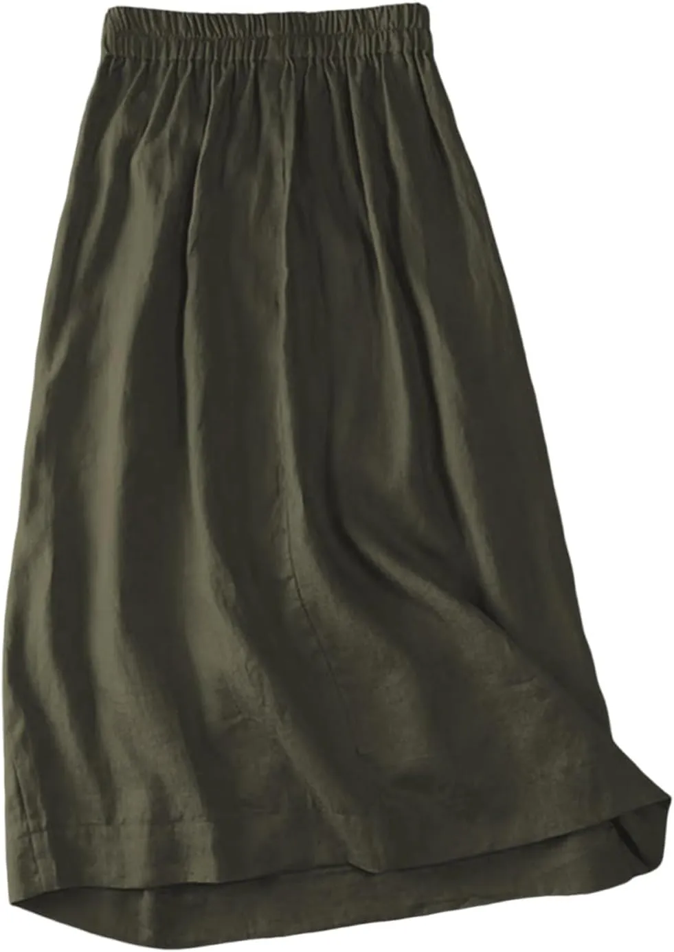 Linen Skirts for Women Midi Length Casual Summer Elastic High Waist Boho Skirt A Line Button Front Vacation Outfits