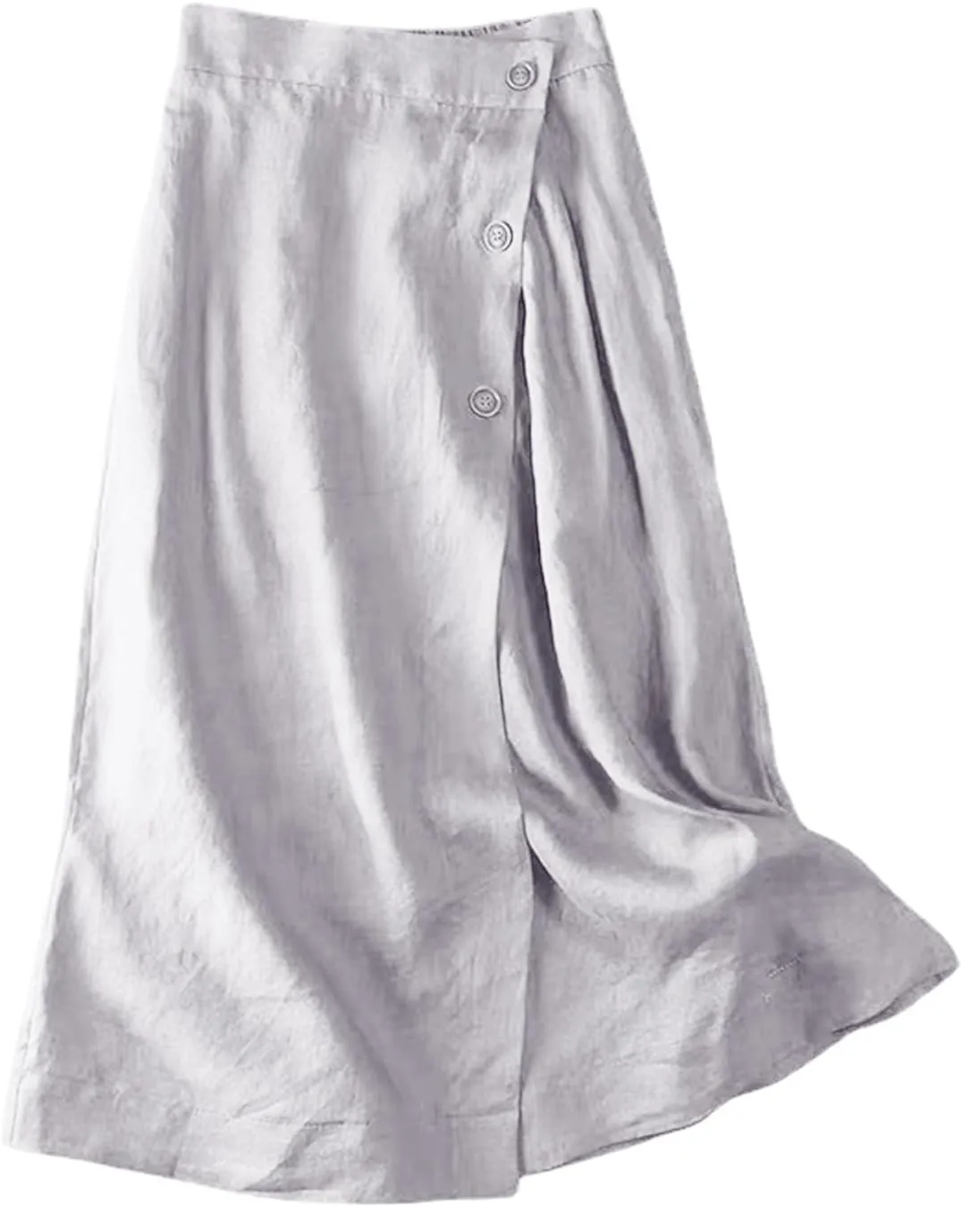 Linen Skirts for Women Midi Length Casual Summer Elastic High Waist Boho Skirt A Line Button Front Vacation Outfits