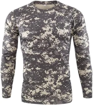 Long Sleeve Camo T-Shirt Men Vintage Military Camouflage Athletic Compression Shirt Workout Fishing Hunting Shirt