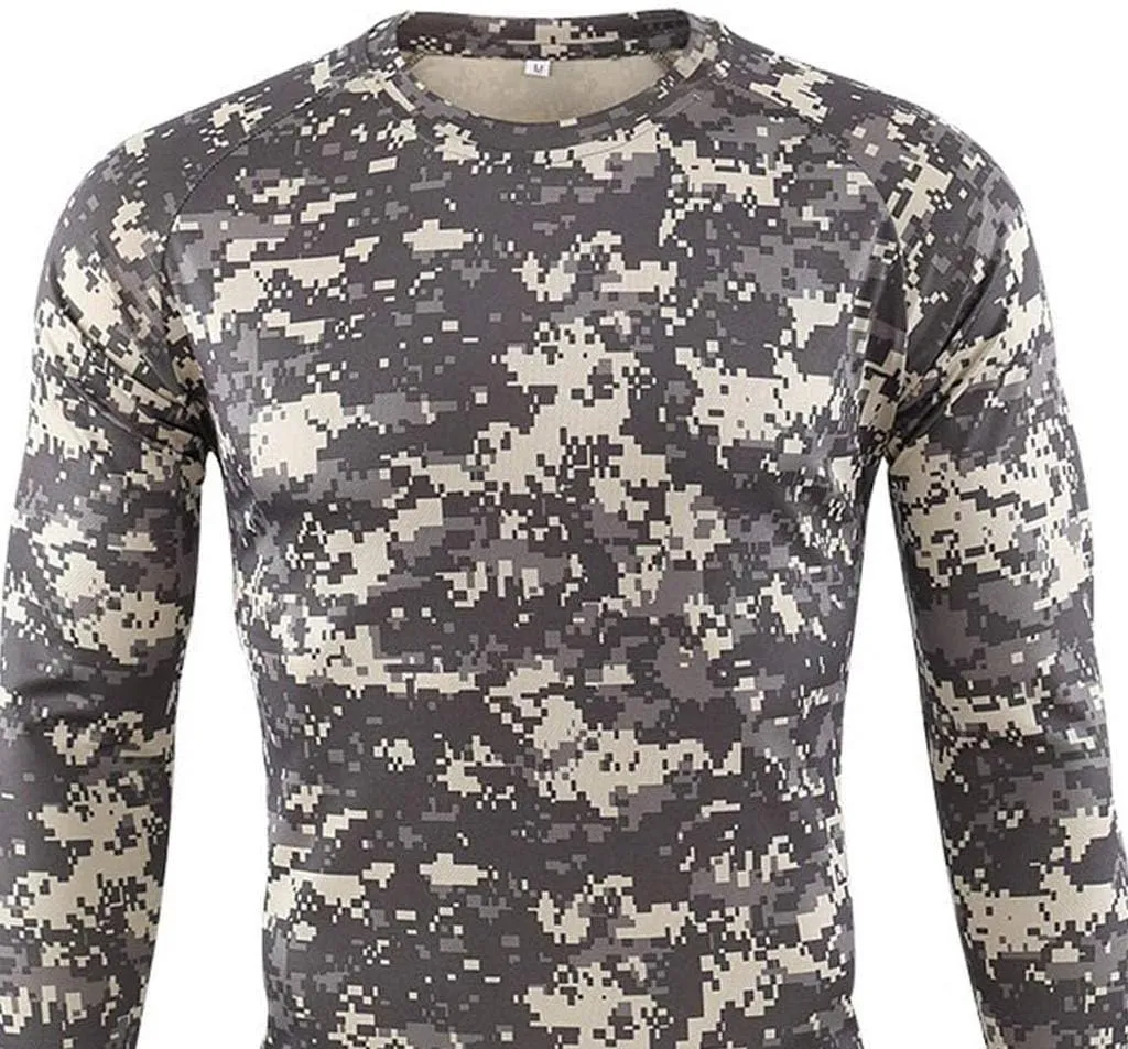 Long Sleeve Camo T-Shirt Men Vintage Military Camouflage Athletic Compression Shirt Workout Fishing Hunting Shirt