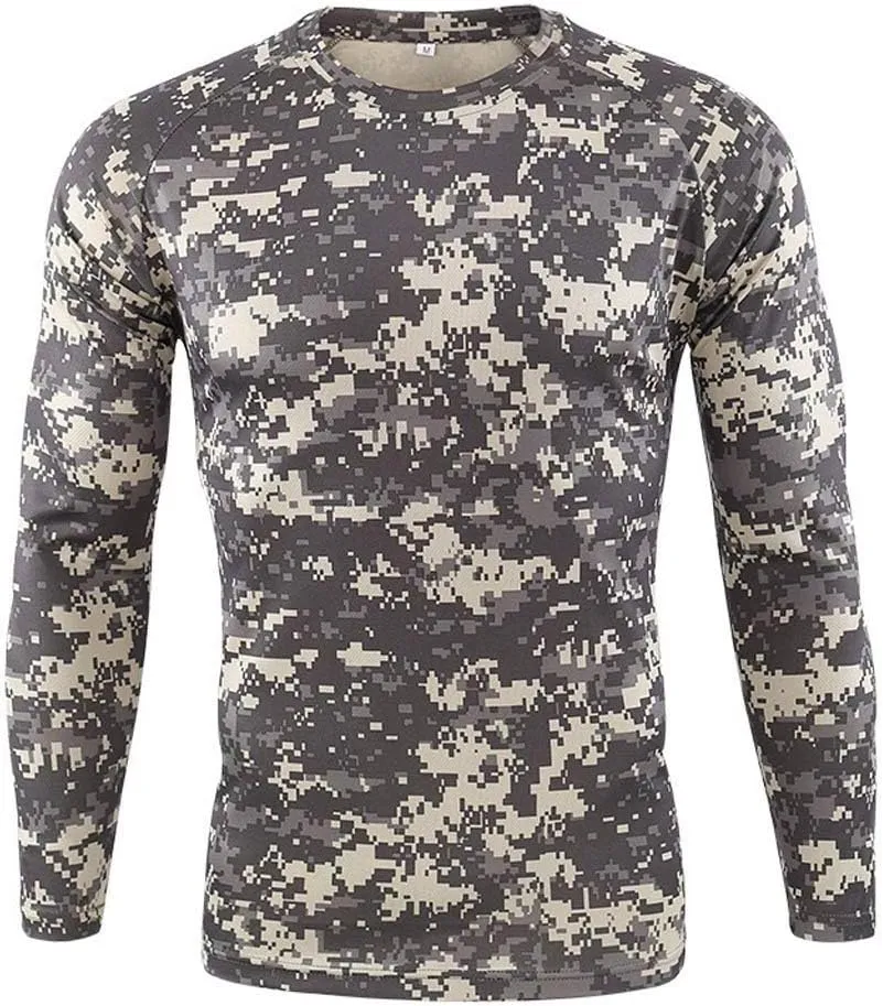 Long Sleeve Camo T-Shirt Men Vintage Military Camouflage Athletic Compression Shirt Workout Fishing Hunting Shirt