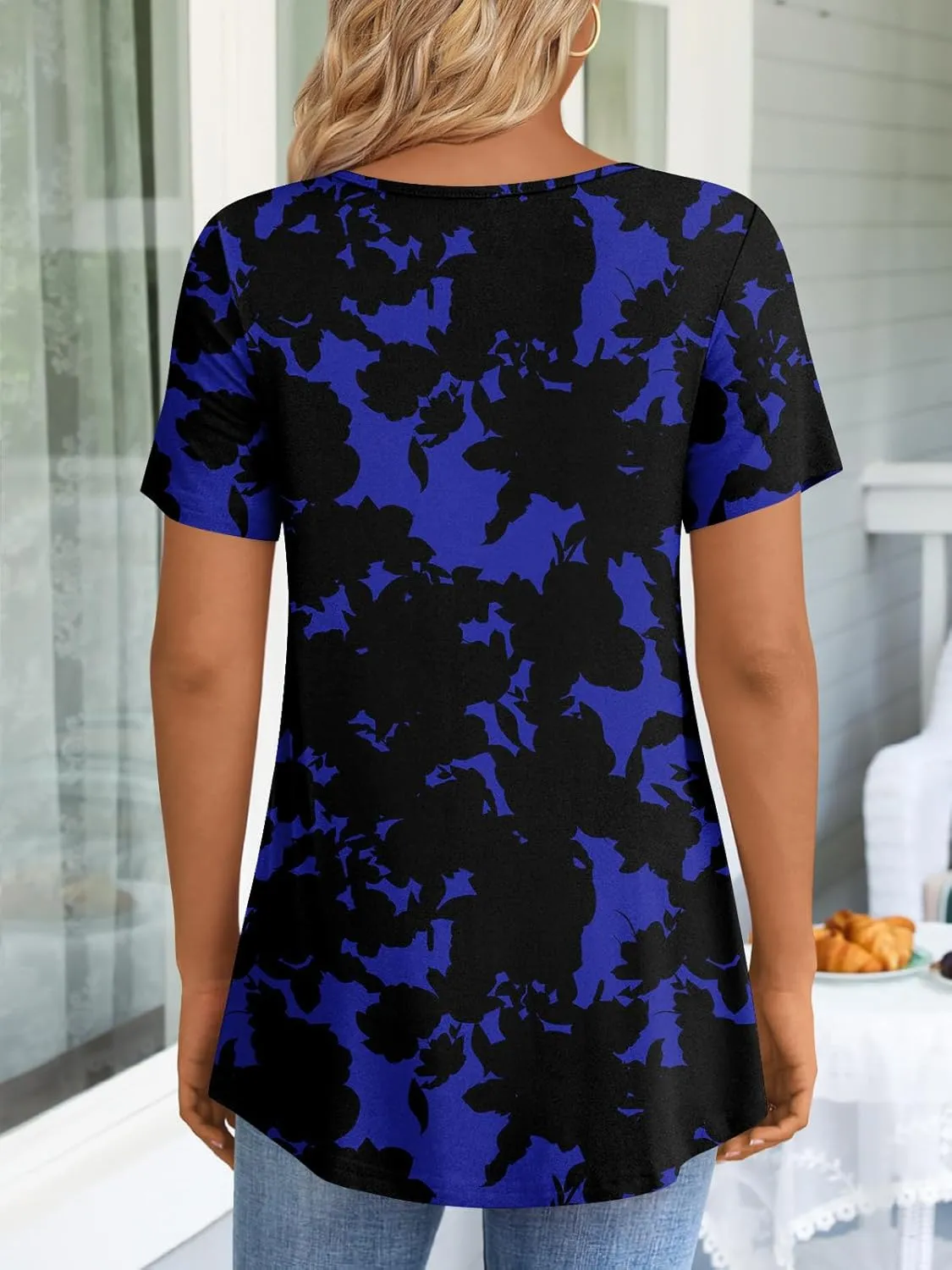 LONGYUAN Womens Tunic Tops 2025 Short Sleeve Shirts Summer Casual Tee Comfy Blouses S-4XL
