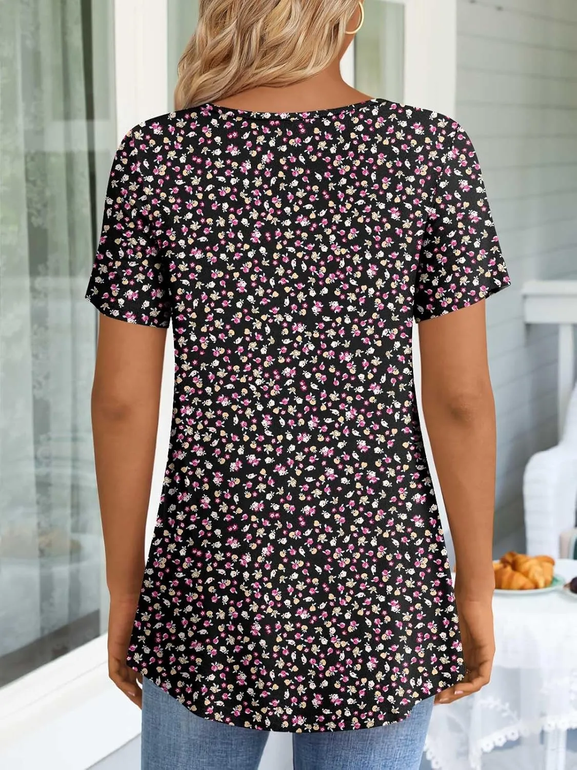 LONGYUAN Womens Tunic Tops 2025 Short Sleeve Shirts Summer Casual Tee Comfy Blouses S-4XL