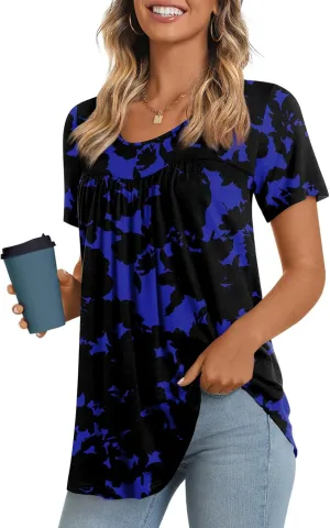 LONGYUAN Womens Tunic Tops 2025 Short Sleeve Shirts Summer Casual Tee Comfy Blouses S-4XL