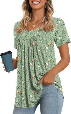LONGYUAN Womens Tunic Tops 2025 Short Sleeve Shirts Summer Casual Tee Comfy Blouses S-4XL