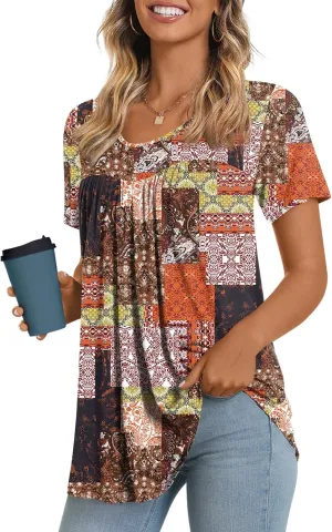 LONGYUAN Womens Tunic Tops 2025 Short Sleeve Shirts Summer Casual Tee Comfy Blouses S-4XL