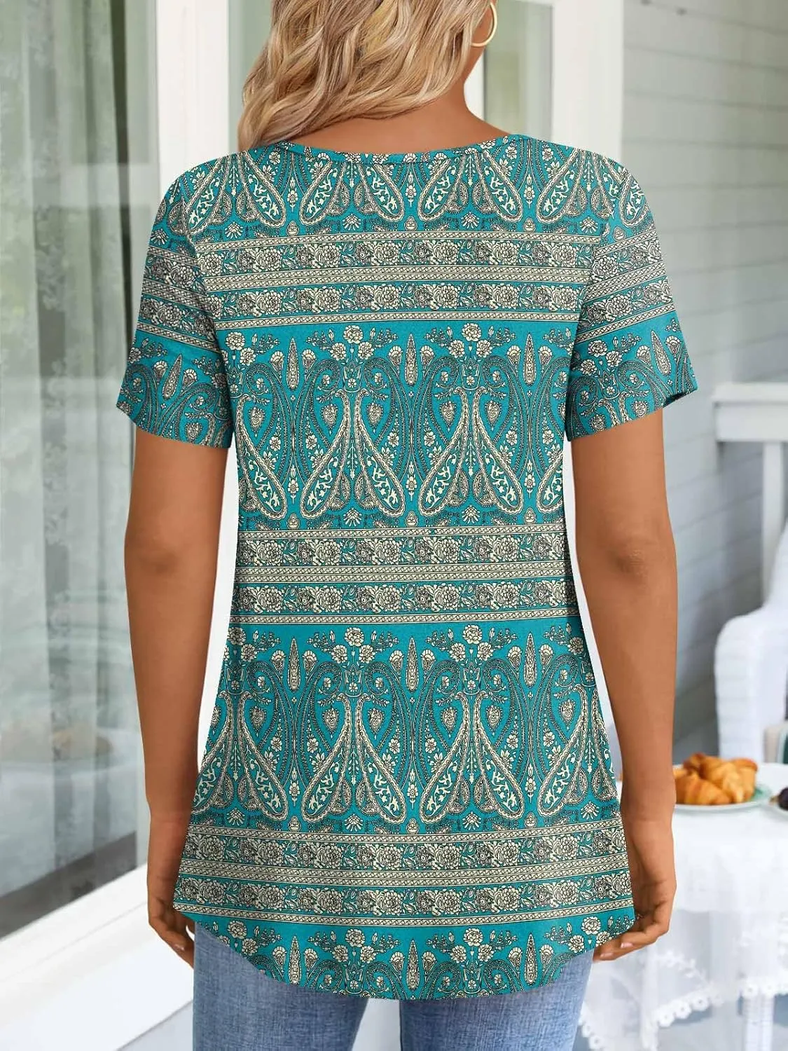 LONGYUAN Womens Tunic Tops 2025 Short Sleeve Shirts Summer Casual Tee Comfy Blouses S-4XL