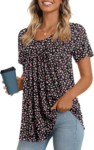 LONGYUAN Womens Tunic Tops 2025 Short Sleeve Shirts Summer Casual Tee Comfy Blouses S-4XL