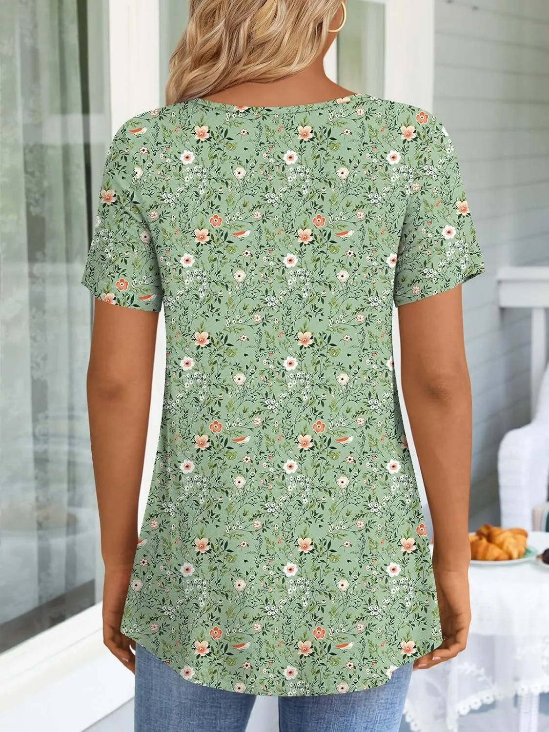 LONGYUAN Womens Tunic Tops 2025 Short Sleeve Shirts Summer Casual Tee Comfy Blouses S-4XL