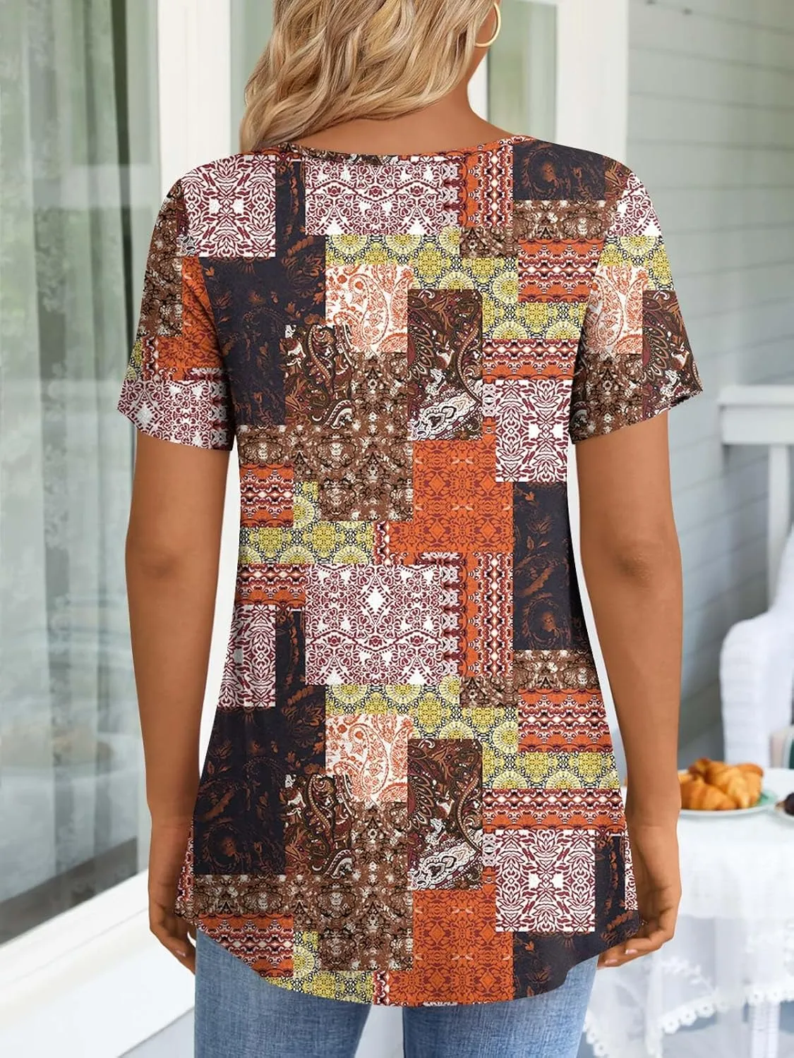 LONGYUAN Womens Tunic Tops 2025 Short Sleeve Shirts Summer Casual Tee Comfy Blouses S-4XL