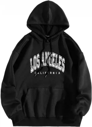 Los Angeles California - Vintage Hoodies for Women Pullover Loose Long Sleeve Hooded Sweatshirt for Fall Tunic Top Teen Girls
