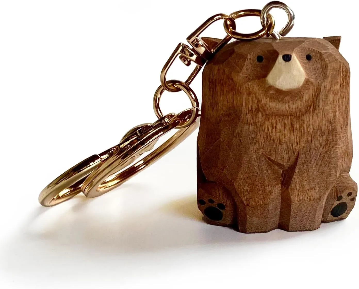 Lovely Bear Keychain Keyring Clip Charm Accessories Miniature Carved Wood Figurine