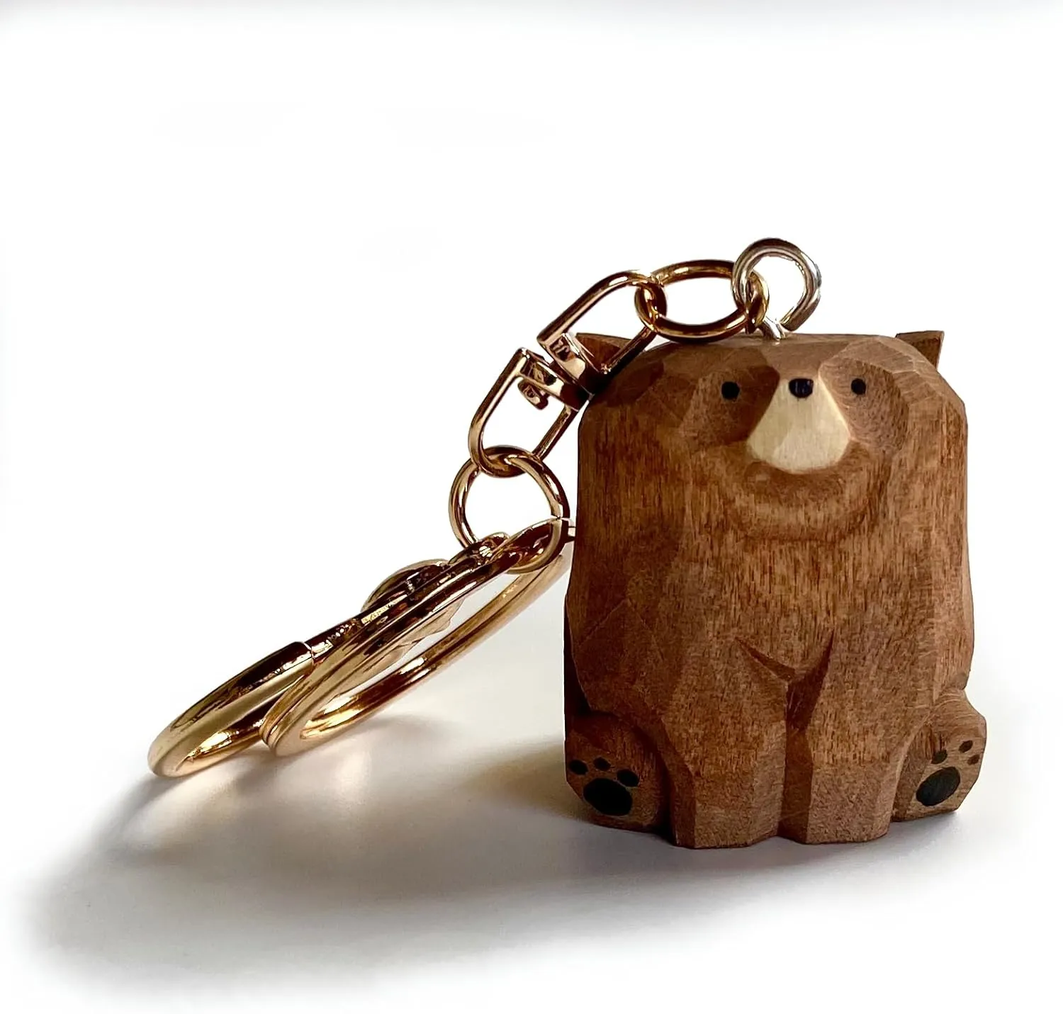 Lovely Bear Keychain Keyring Clip Charm Accessories Miniature Carved Wood Figurine
