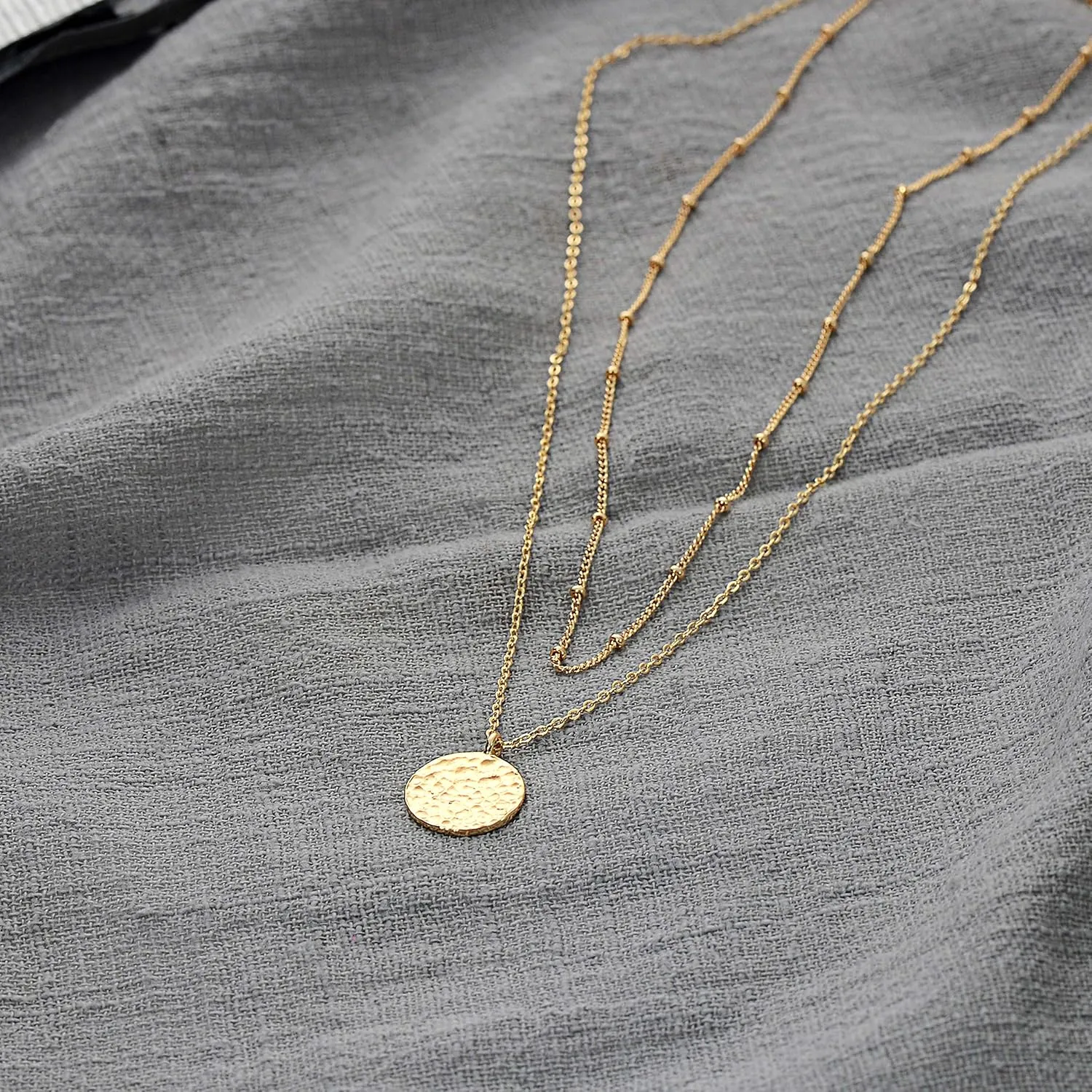 LOYATA Gold Layered Choker Necklace 14K Gold Plated Bar Coin Charm Pendant Neckalce Delicate Multilayer Choker Necklaces for Women