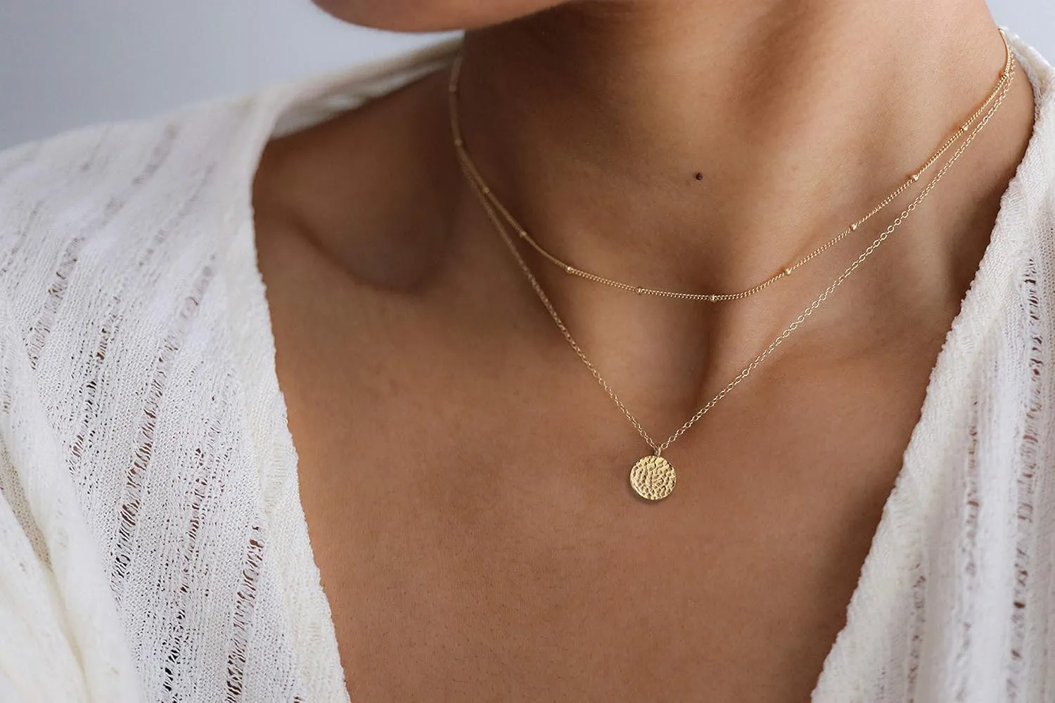 LOYATA Gold Layered Choker Necklace 14K Gold Plated Bar Coin Charm Pendant Neckalce Delicate Multilayer Choker Necklaces for Women