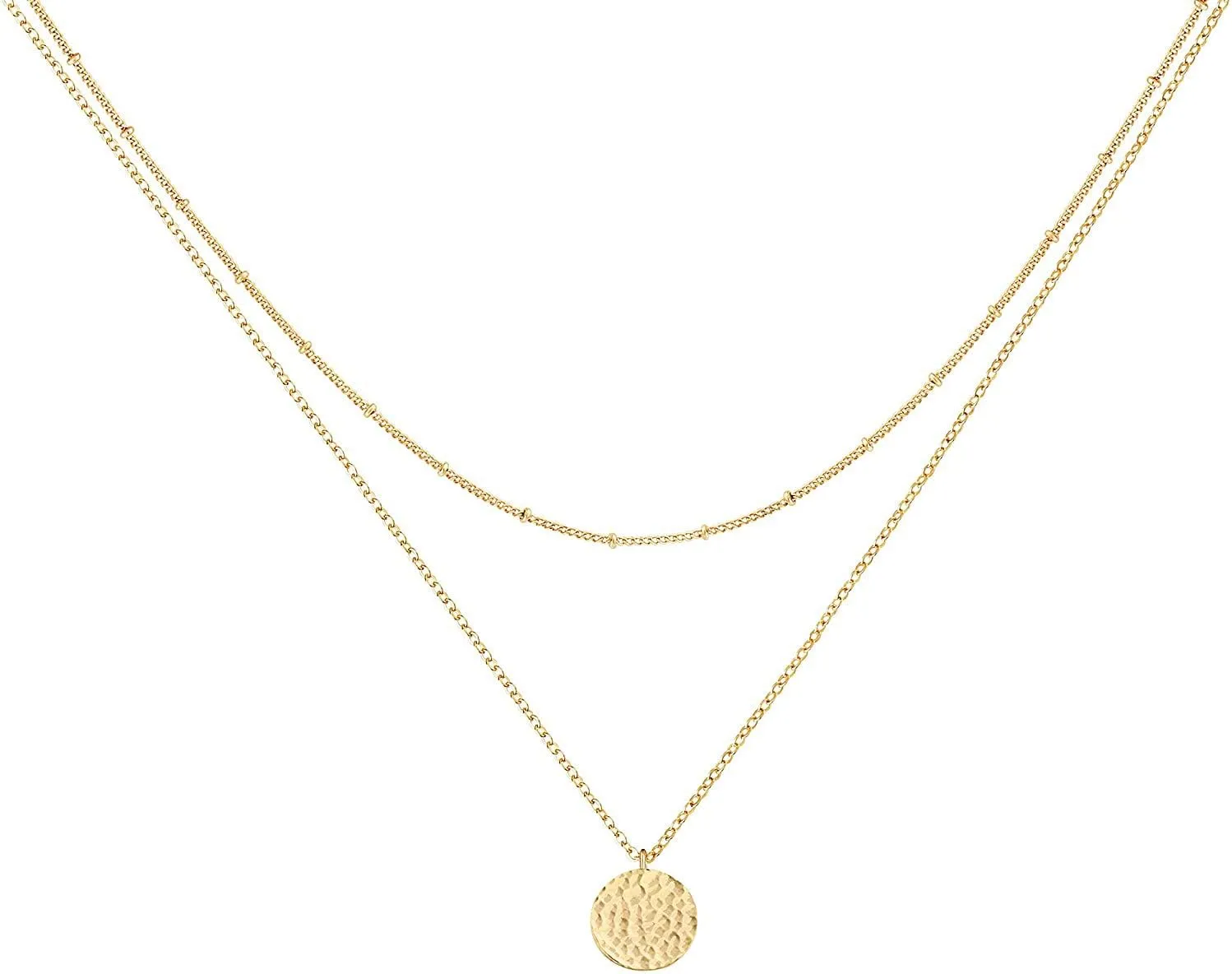 LOYATA Gold Layered Choker Necklace 14K Gold Plated Bar Coin Charm Pendant Neckalce Delicate Multilayer Choker Necklaces for Women