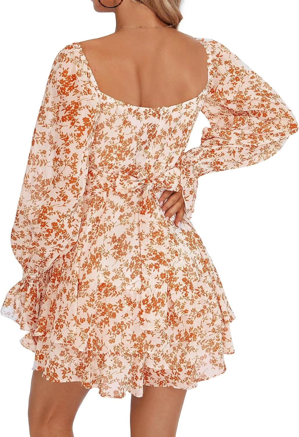 LYANER Women's Floral Print Off Shoulder Long Sleeve Ruffle Hem Romper Short Jumpsuit