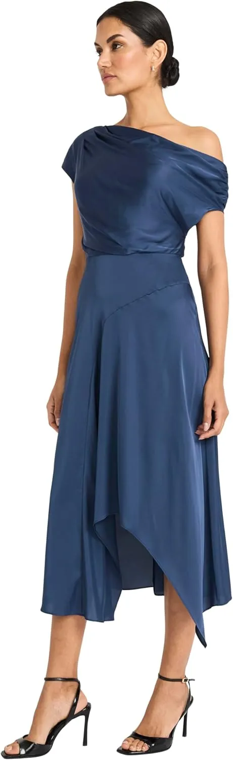 Maggy London Women's Midi Dress W/Asymmetrical Neck & Hemline