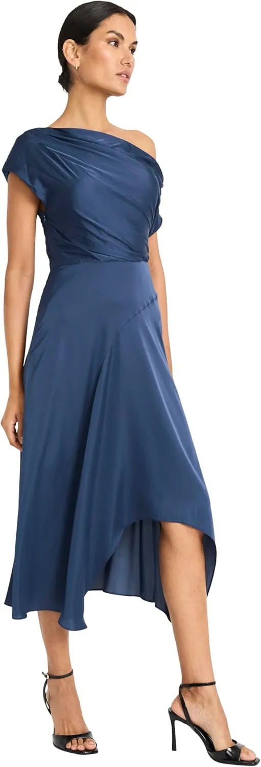 Maggy London Women's Midi Dress W/Asymmetrical Neck & Hemline