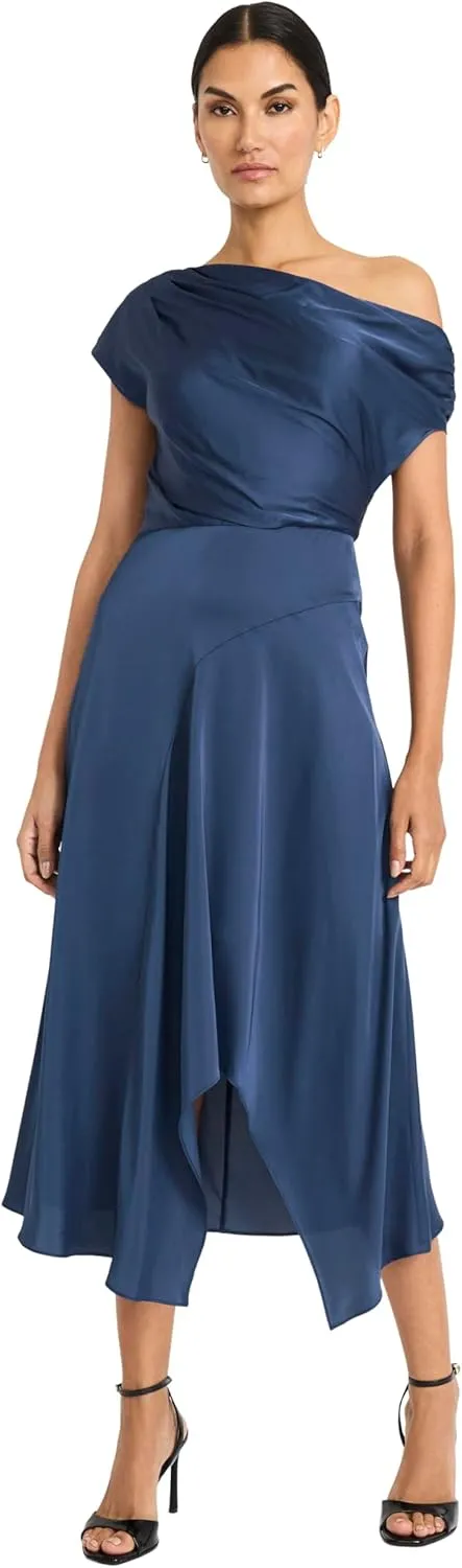 Maggy London Women's Midi Dress W/Asymmetrical Neck & Hemline