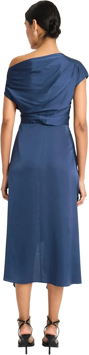 Maggy London Women's Midi Dress W/Asymmetrical Neck & Hemline