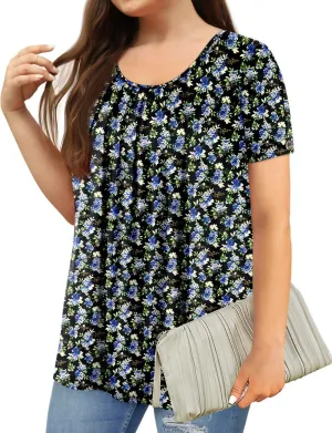 Magritta Womens Plus Size Tops Flowy Summer Blouses Short Sleeve Shirts Pleated Dressy Tunic Tops