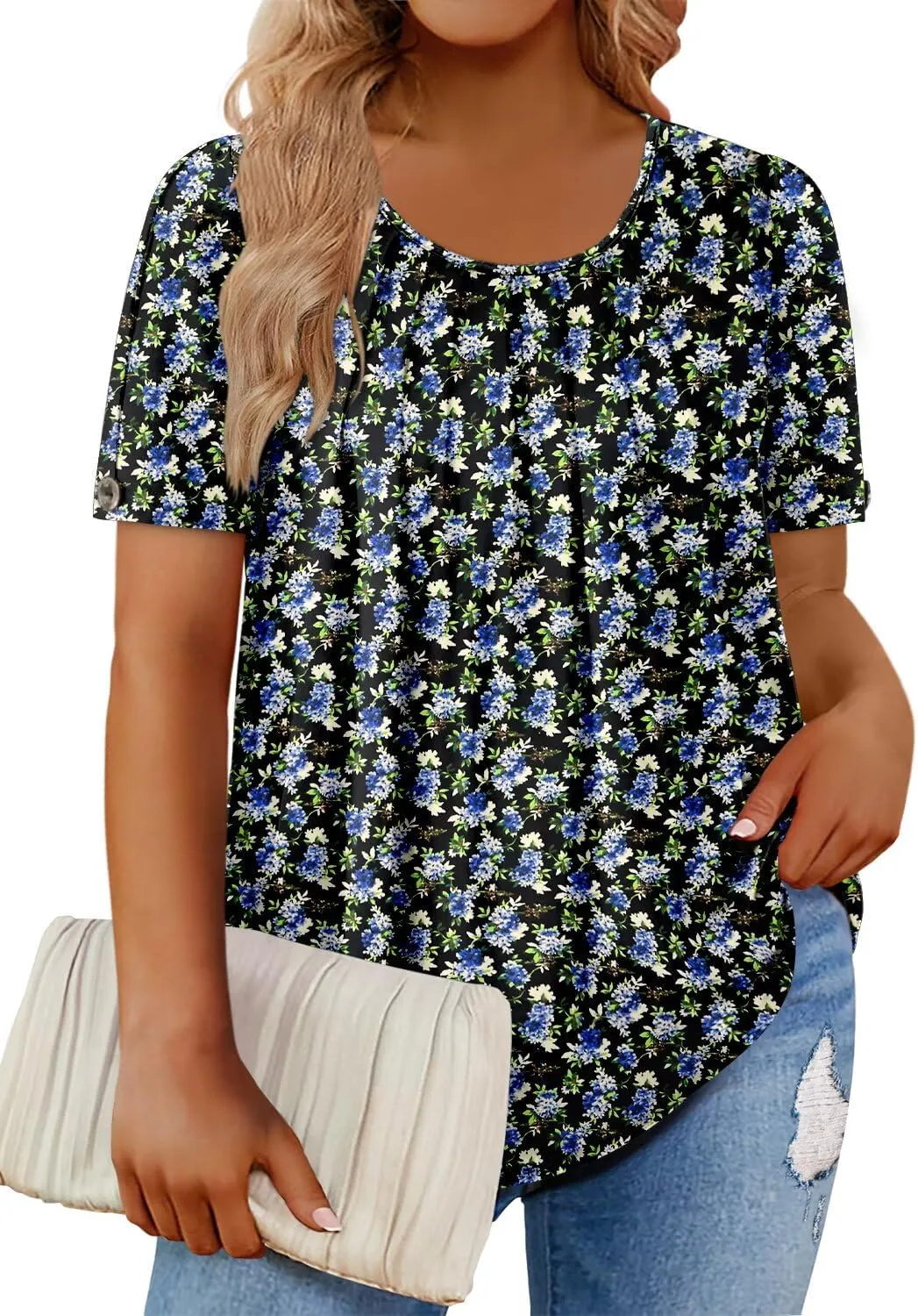 Magritta Womens Plus Size Tops Flowy Summer Blouses Short Sleeve Shirts Pleated Dressy Tunic Tops