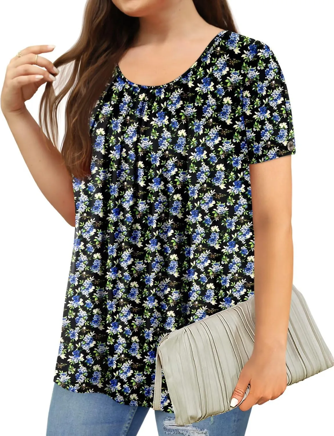 Magritta Womens Plus Size Tops Flowy Summer Blouses Short Sleeve Shirts Pleated Dressy Tunic Tops