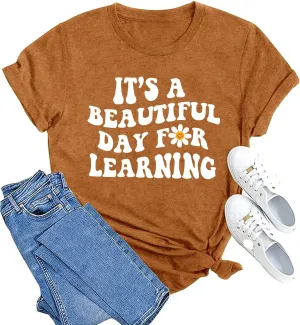 MAIHUN Women Teacher Life Shirt Teacher Gift Short Sleeve Shirts It s a Beautiful Day for Learning T-Shirt