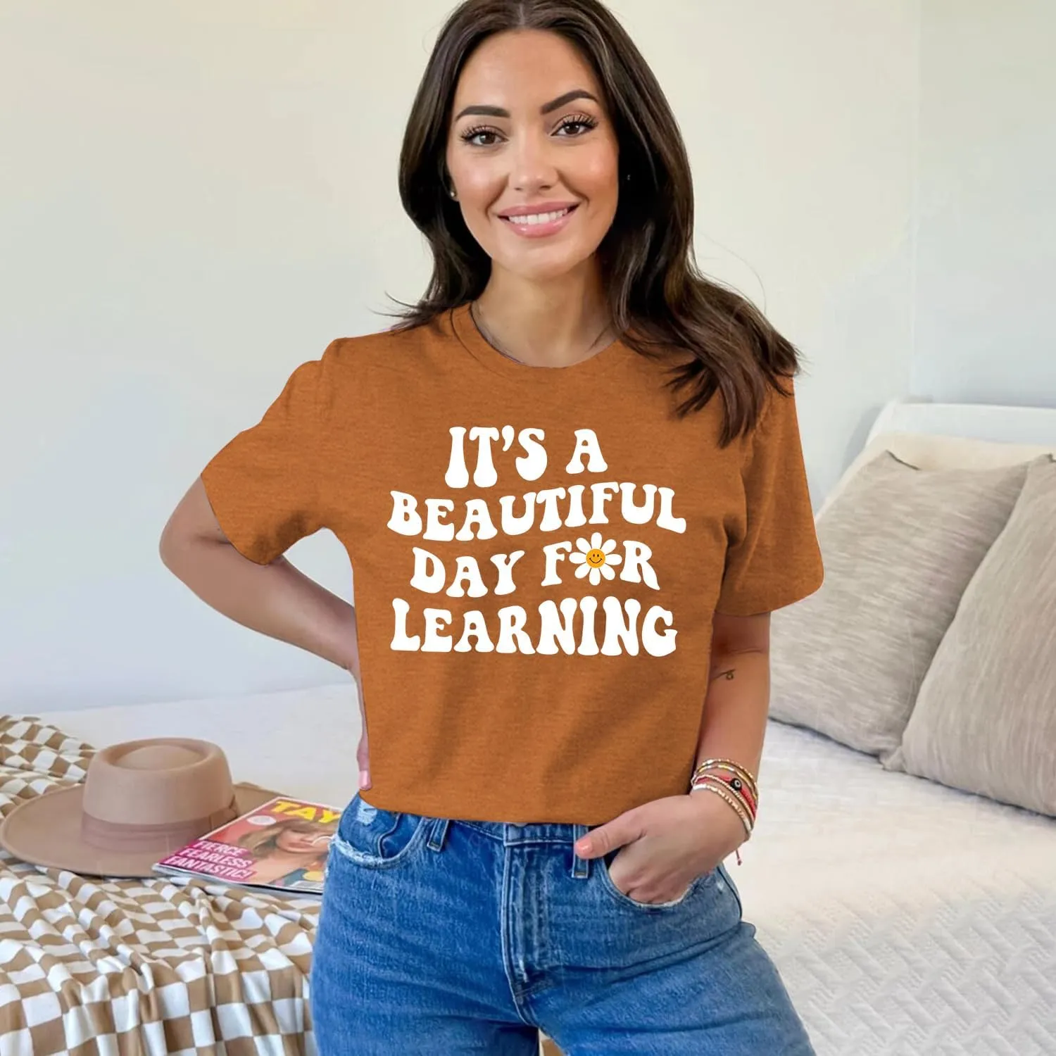 MAIHUN Women Teacher Life Shirt Teacher Gift Short Sleeve Shirts It s a Beautiful Day for Learning T-Shirt