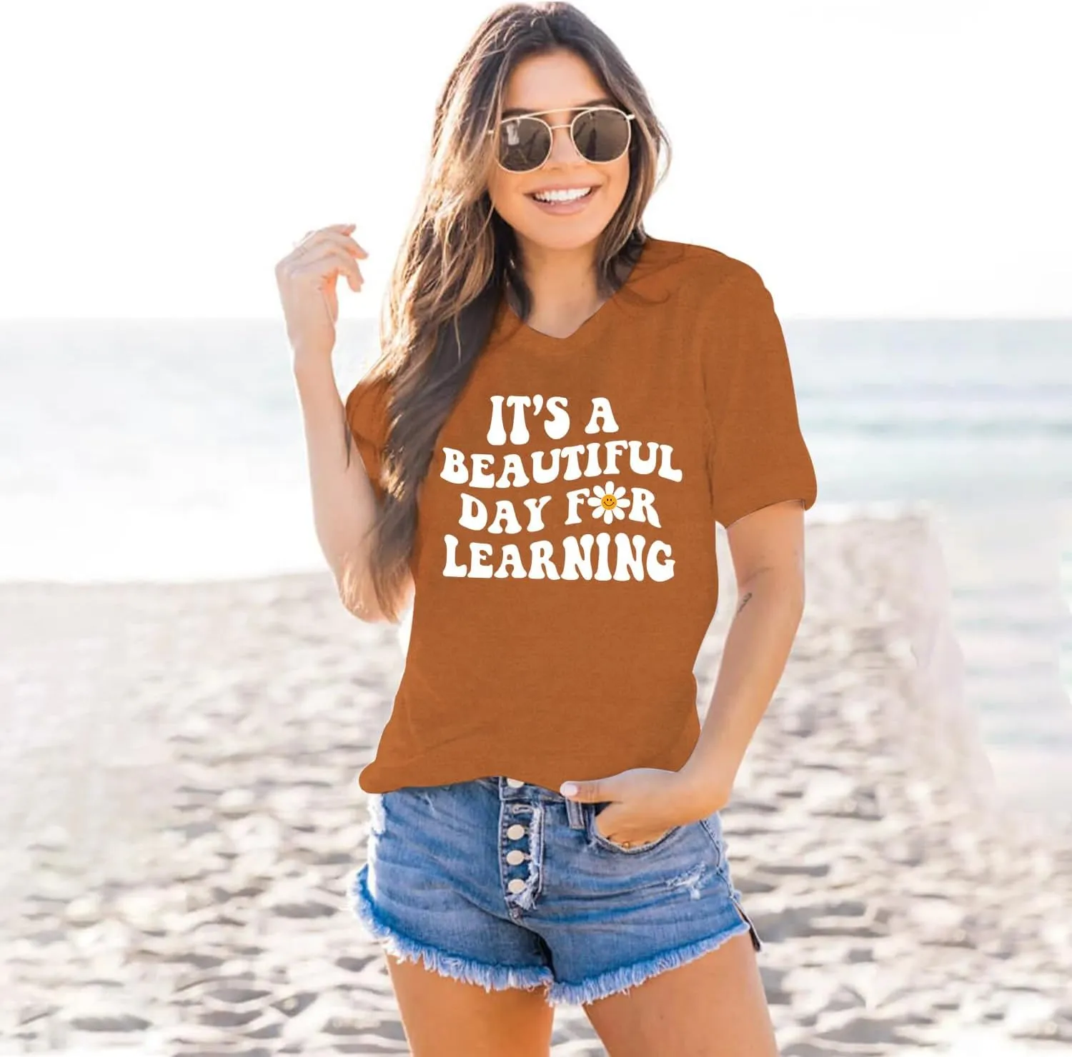 MAIHUN Women Teacher Life Shirt Teacher Gift Short Sleeve Shirts It s a Beautiful Day for Learning T-Shirt