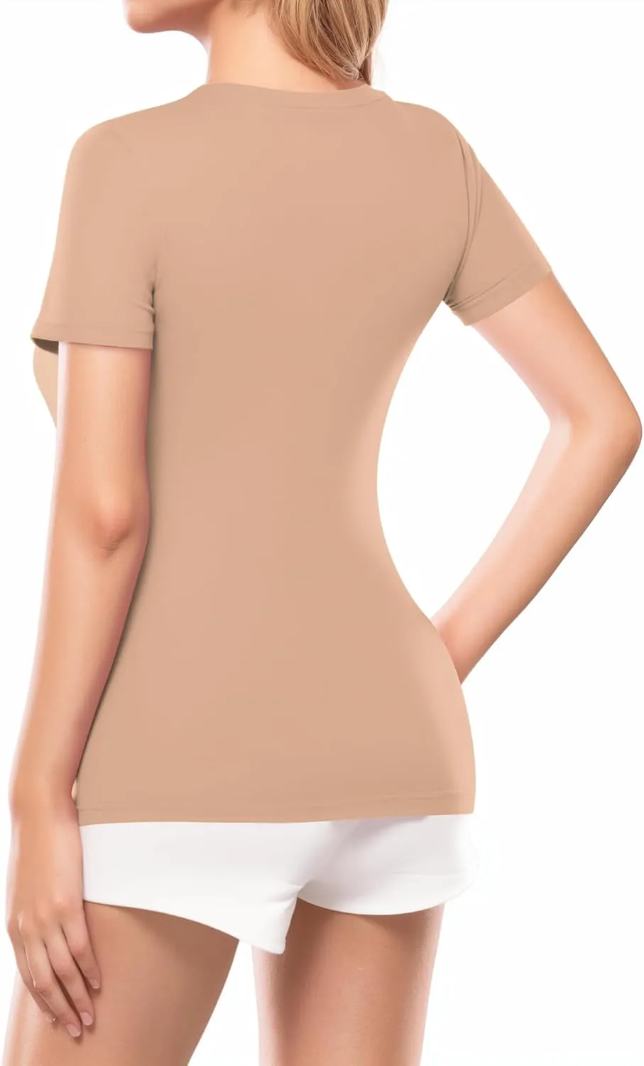 MANGOPOP Womens Deep V Neck Short Sleeve Slim Fit T Shirt Tops Tee