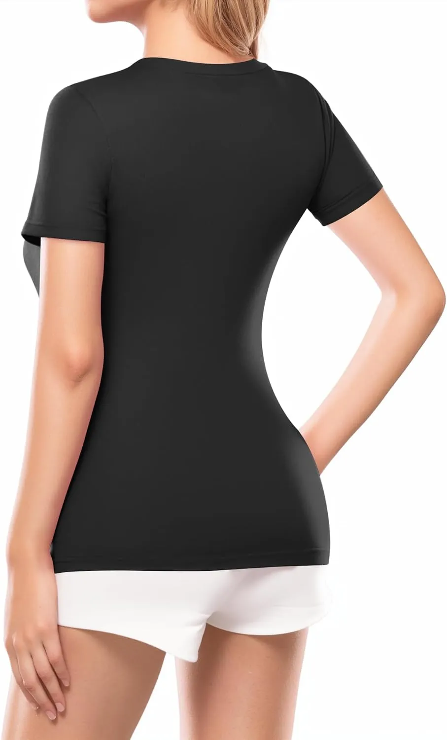 MANGOPOP Womens Deep V Neck Short Sleeve Slim Fit T Shirt Tops Tee
