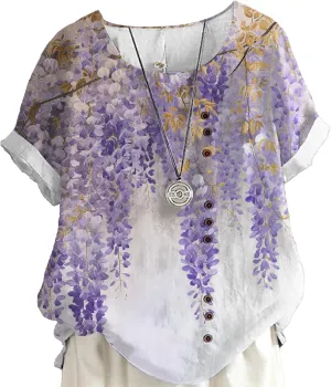 MARSVOVO Women's Tunic Tops Dressy Casual Blouses Novelty Print Outfits Decorative Buttons Plus Size Short Sleeve Shirts