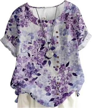 MARSVOVO Women's Tunic Tops Dressy Casual Blouses Novelty Print Outfits Decorative Buttons Plus Size Short Sleeve Shirts