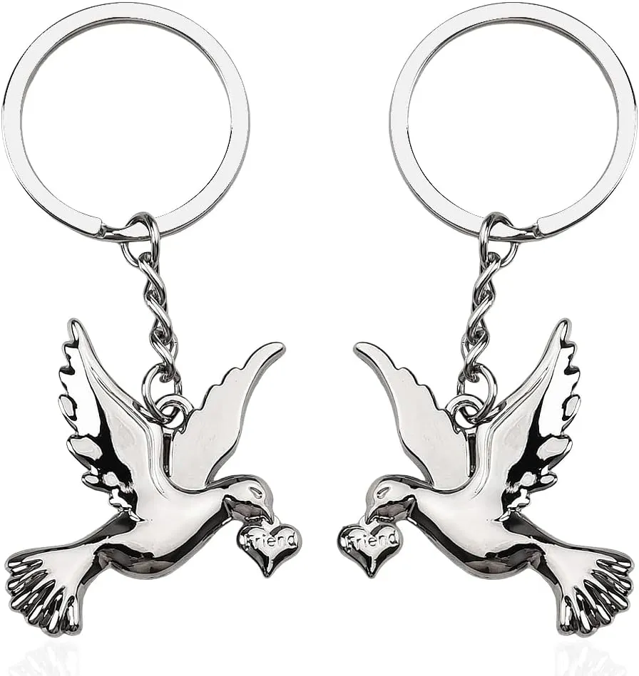 Matching Best Friend Keychain Gifts for Bestie Christmas Birthday Gifts for Women Men Friends Long Distance Gifts for Best Friend Friendship Keychain 2Pcs Pigeon Keychain Peace Doves Keychains