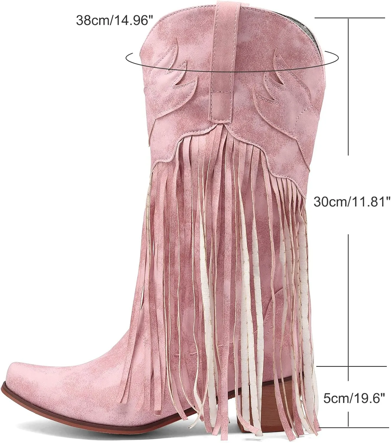 Meefit Women Fringe Cowboy Boots Square Toe Mid Calf Embroidered Western Boots,Tassel Cowgirl Boots Stacked Heel Retro Boots
