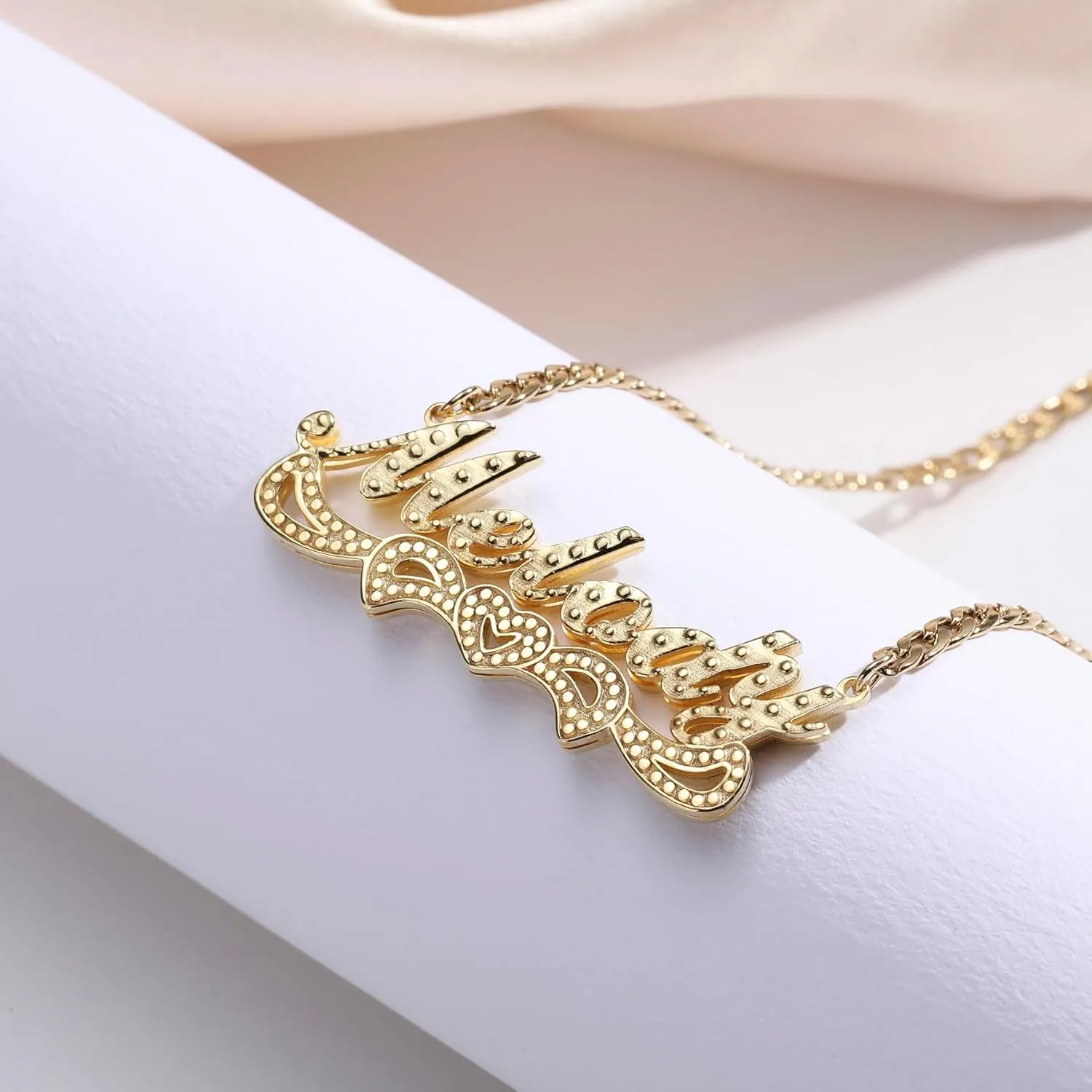 MeMeDIY Double Plated Name Necklace Personalized Name Plate Pendant Two Tone Gold and Silver Necklace for Women Heart Made Letter Plate Pendant Dainty Jewelry Gift 14"-22"