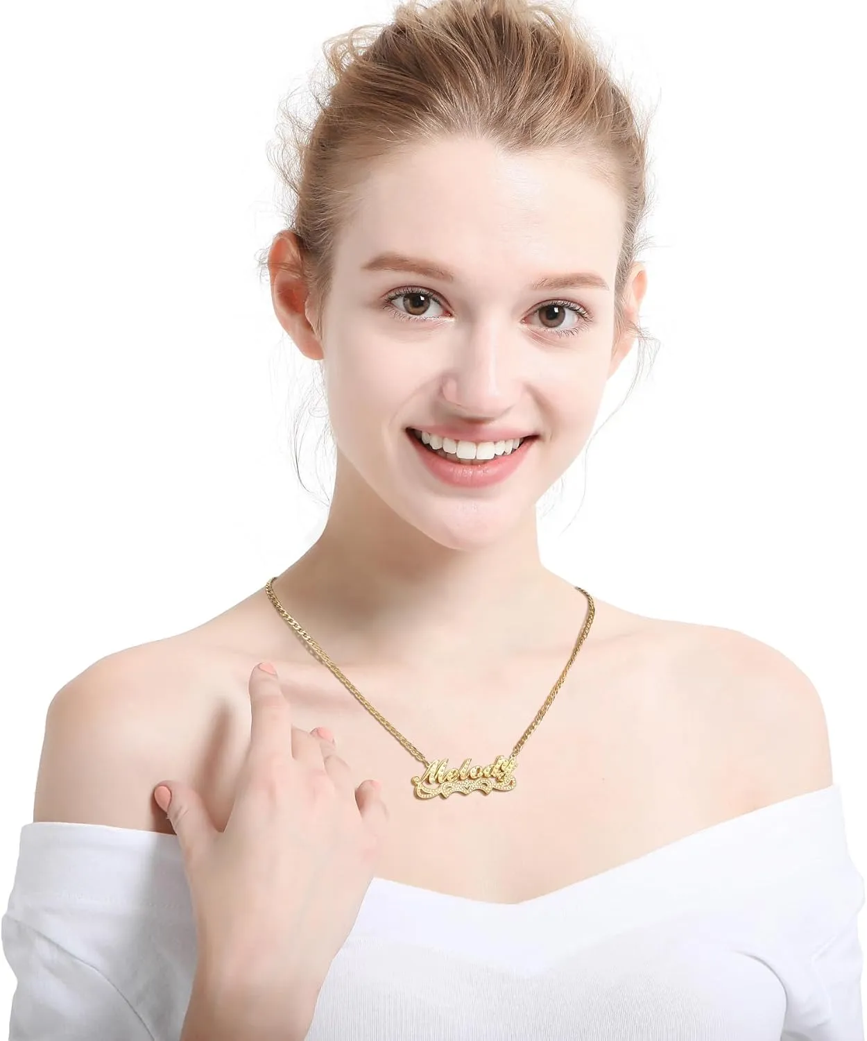 MeMeDIY Double Plated Name Necklace Personalized Name Plate Pendant Two Tone Gold and Silver Necklace for Women Heart Made Letter Plate Pendant Dainty Jewelry Gift 14"-22"