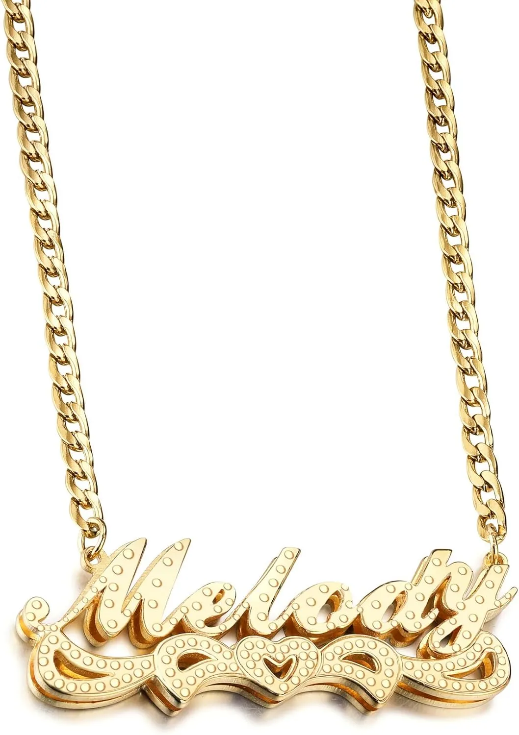 MeMeDIY Double Plated Name Necklace Personalized Name Plate Pendant Two Tone Gold and Silver Necklace for Women Heart Made Letter Plate Pendant Dainty Jewelry Gift 14"-22"