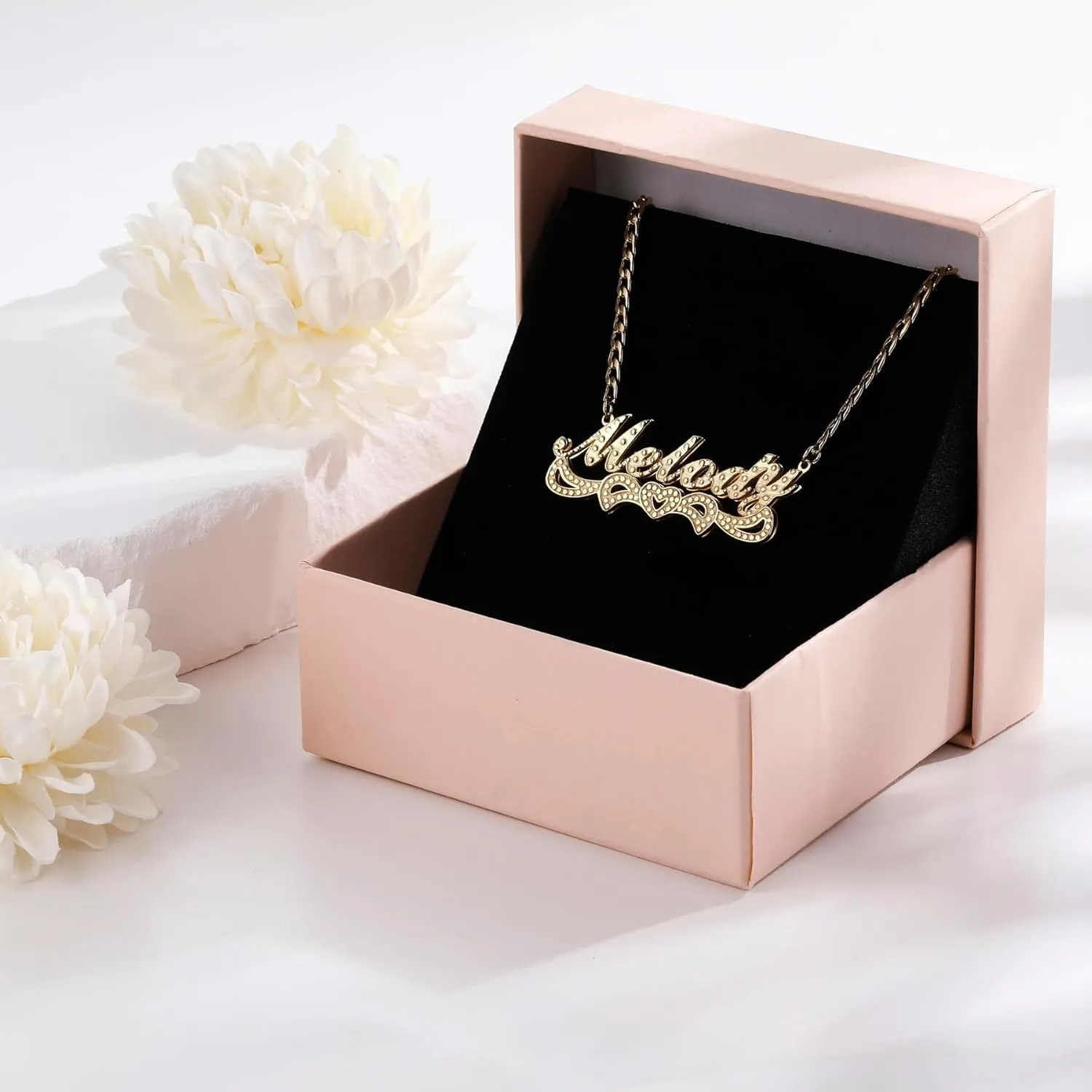 MeMeDIY Double Plated Name Necklace Personalized Name Plate Pendant Two Tone Gold and Silver Necklace for Women Heart Made Letter Plate Pendant Dainty Jewelry Gift 14"-22"