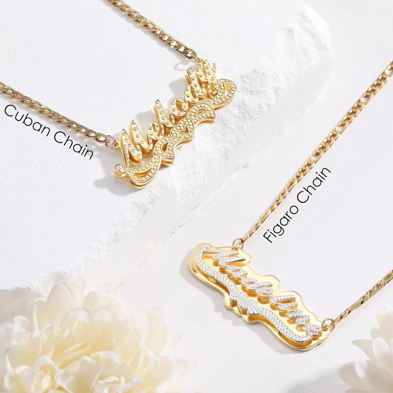 MeMeDIY Double Plated Name Necklace Personalized Name Plate Pendant Two Tone Gold and Silver Necklace for Women Heart Made Letter Plate Pendant Dainty Jewelry Gift 14"-22"