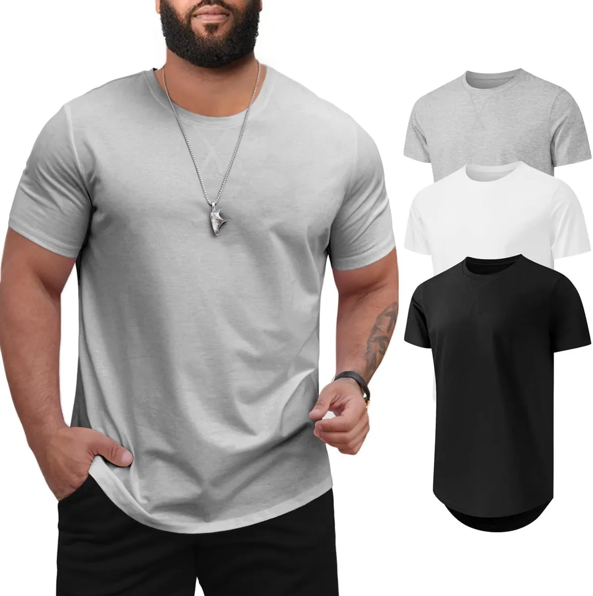 Men's 3XL-8XL 3 Pack Big and Tall T-Shirts Casual Stretch Short-Sleeve Shirts for Men