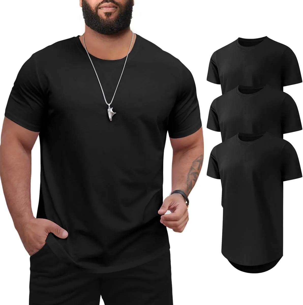 Men's 3XL-8XL 3 Pack Big and Tall T-Shirts Casual Stretch Short-Sleeve Shirts for Men