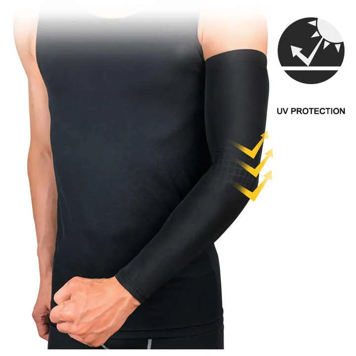 Mens Arm Sleeves High Elastic Quick Dry Breathable Sports Running, Workout Bask .. أكمام ذراع للرجال عالية المرونة وسريعة الجفاف وقابلة للتهوية للرياضة والجري والتمرين وكرة السلة وركوب الدراجات ودعامة الكوع etball Cycling Elbow Brace